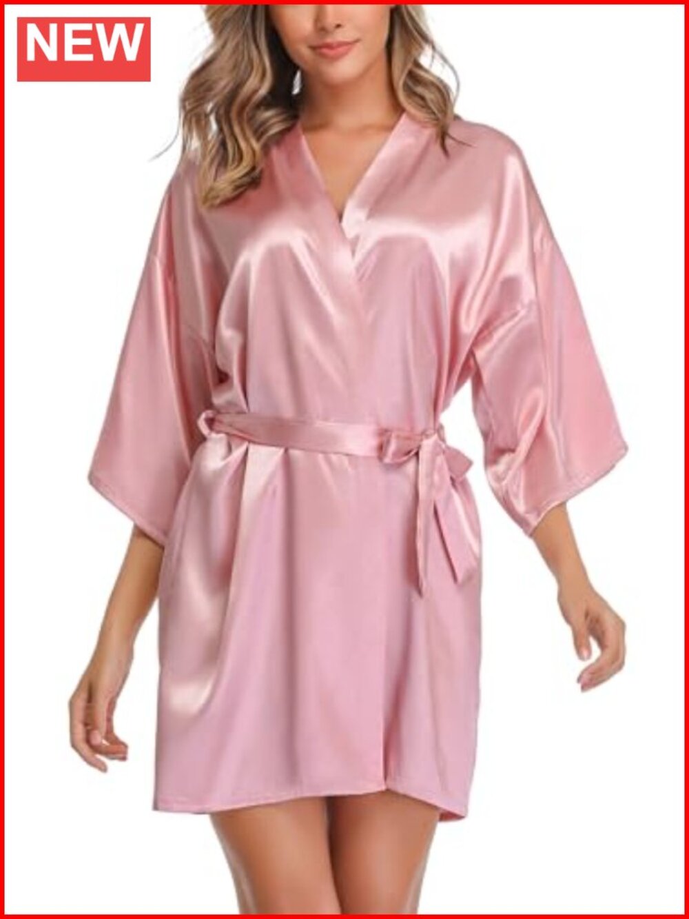 Women's Short Satin Robe Silky Kimono Bathrobe V-Neck Sleepwear